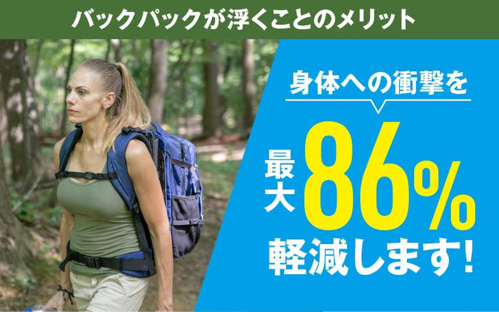 バッグパックが浮くことのメリット。身体への衝撃を最大86％軽減します！