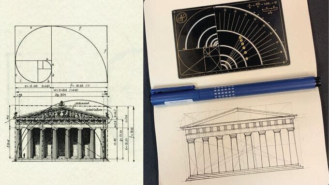 黄金比率の古代の建物のイラスト写真